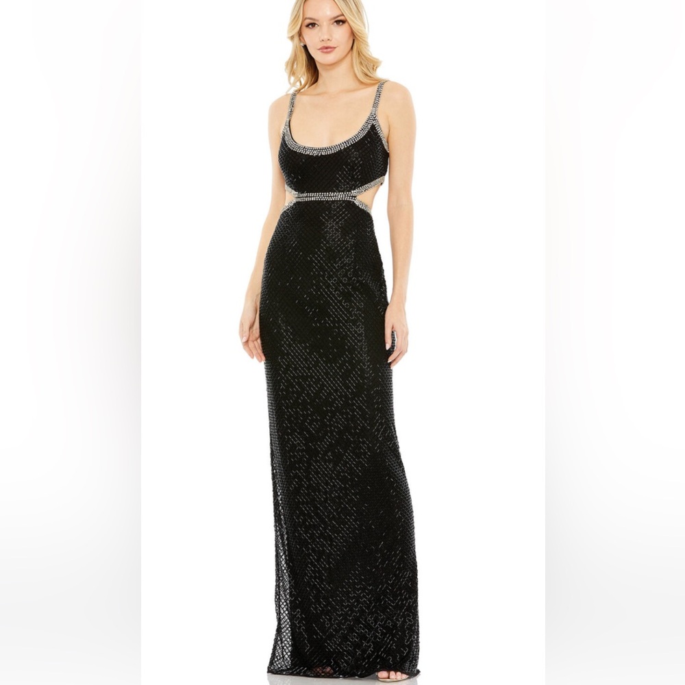 Mac Duggal 93664 Fully Beaded Cutout Waist Scoop Neck Dress